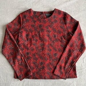 WEAR & Flair New York vintage red floral long Sleeve Top Back Zipper XL
